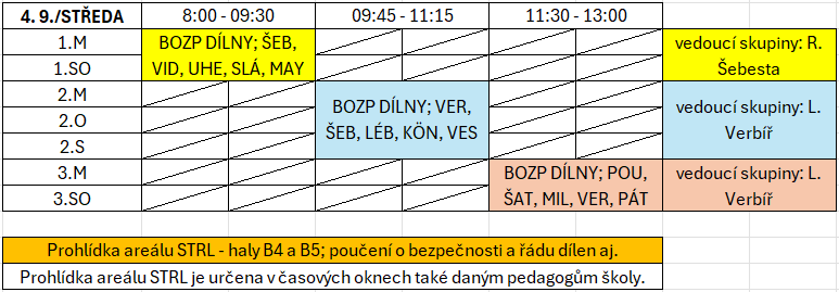 Středa 4. 9. 2024; rozvrh hodin